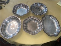 Five (5) Silver Plated Scalloped Serving Dishes -