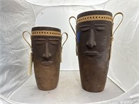Pair Decorative Pottery Vases 17" & 14"