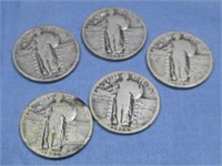 Five Standing Liberty Quarters 90% Silver