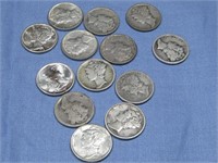 Thirteen Liberty Head Dimes 90% Silver