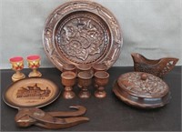 Box Wooden Items-Nut Cracker w/Bowl, Egg Cups,