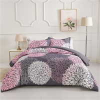 Koniroom 3PCS Pink and Grey Comforter Set Queen Si