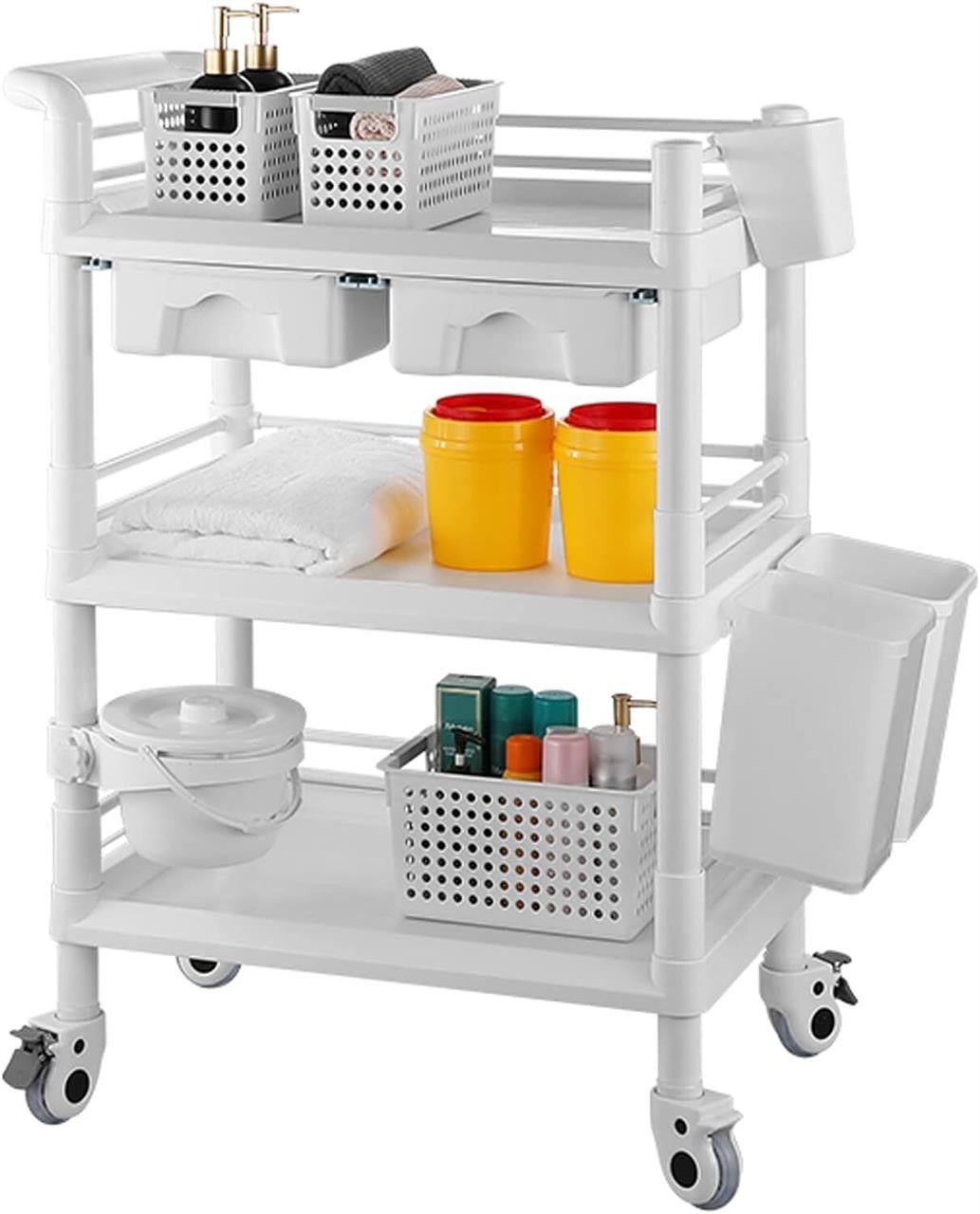 3-Tier Utility Cart  White  2 Drawers