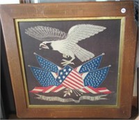 Vintage Framed Folk Art Eagle and Flag. Measures: