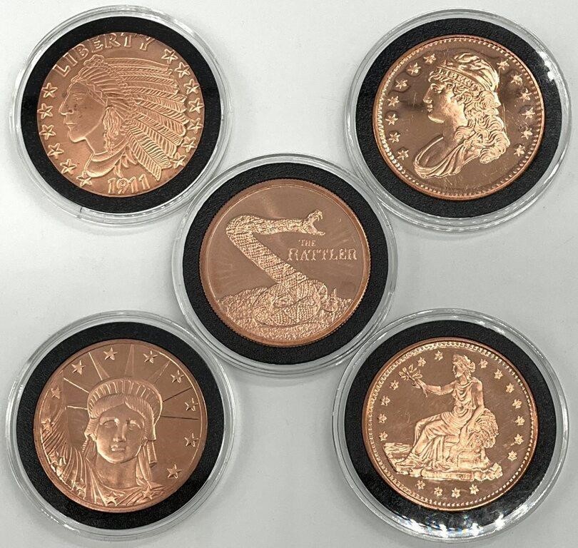 Five One Ounce Copper Rounds