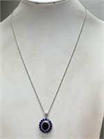 NEW STERLING SILVER F FILLED BLUE SAPPHIRE PENDANT