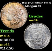 1883-p Colorfully Toned Morgan $1 Grades Select+ U