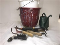 Bucket o’ gardening hand tools. Comes with