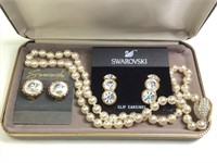 Vintage Swarovski Earrings & Pearl Necklace
