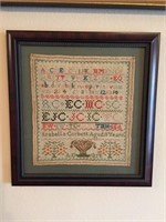 Framed Cross-Stitch Sampler Dated
