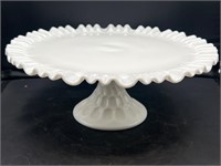 Fenton Thumbprint Milk Glass Ruffled Cake Plate