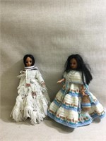 Two Navajo Dolls W/Handmade Crochet Dresses