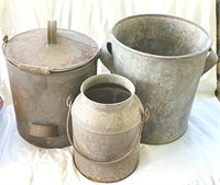 Vtg. 3Pc. Galvanized Containers.  5 gal. Bucket