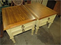 (2X) OAK & PAINTED WOOD BASE 1 DRAWER END TABLES