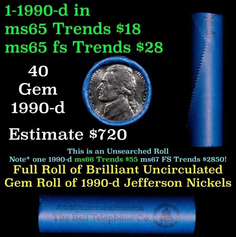 BU Shotgun Jefferson 5c roll, 1990-d 40 pcs Bank $