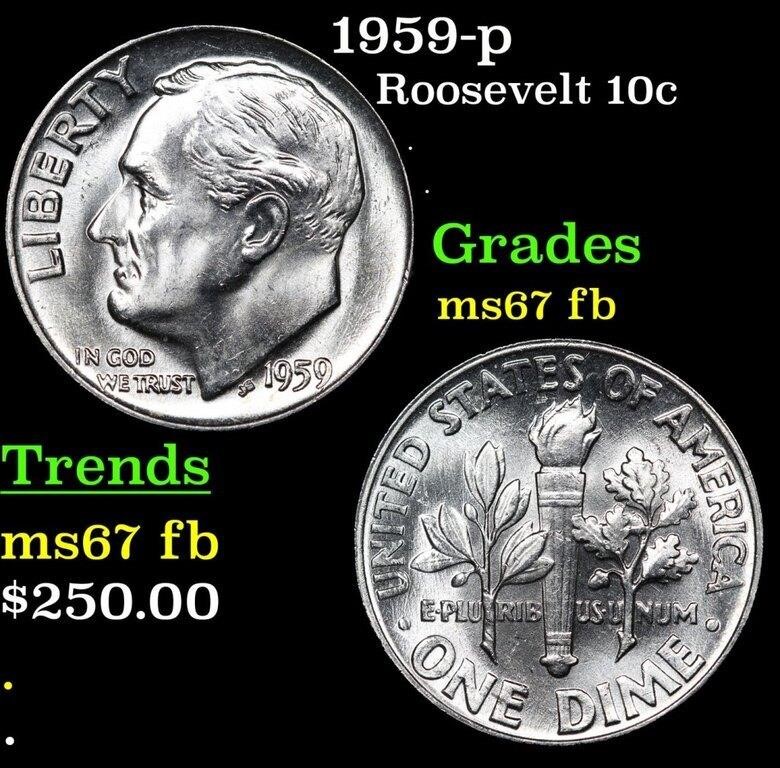 1959-p Roosevelt Dime 10c Grades Gem++ Full Bands