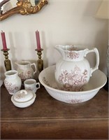 8 piece antique washstand set , Rosedale pattern