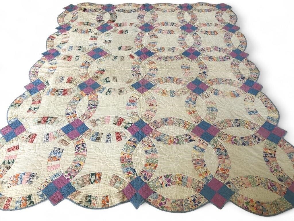 Antique 87"x72" Double Wedding Ring Quilt