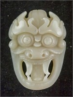 Chinese Hetian White Jade Carved Mask Pendant