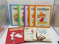 5 CARE BEAR BOOKS, 2 BERENSTAIN BEARS AND 1 SNOOPY