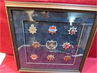 Framed UK Fire Brigade Cap Badges Insignias NICE