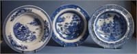Three various Spode blue & white soup bowls