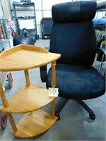 Black Roll Around Office Chair & Wood Corner -