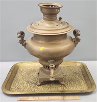 Russian Brass Samovar & Tray