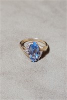 10k Yellow Gold Blue Topaz Diamond Ring