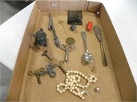 Flat: Clock Keys, Sterling curling iron, Tin Type