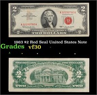 1963 $2 Red Seal United States Note Grades vf++