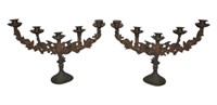 Pr. Antique French Bronze 5 Light Altar Candelabra