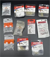 Various fishing hooks, and weights