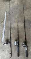 Three closed face reels and rods