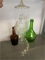 Colored Bottles and Windchime Lot