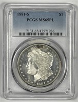 1881-S Morgan Silver $1 Proof Like PCGS MS65 PL