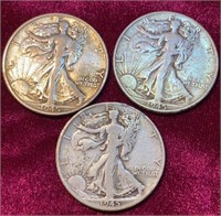 1945-P, D & S Liberty Standing Half Dollar Coins