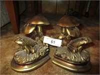 Brass mushroom and frog bookends