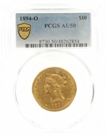 1894-O US LIBERTY HEAD $10 GOLD COIN PCGS AU50