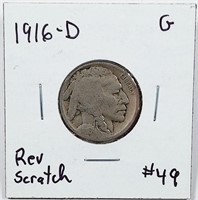 1916-D  Buffalo Nickel   G  Rev scratch