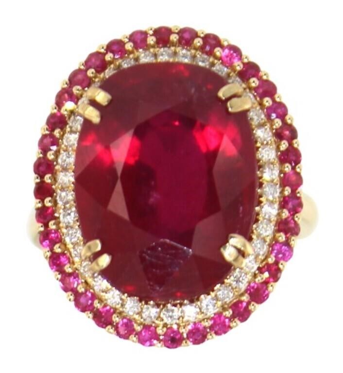 14kt Gold 14.26 ct Oval Ruby & Diamond Ring