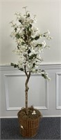 Artificial Dogwood tree with wicker planter base