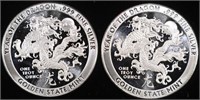 (2) 1 OZ .999 SILVER YEAR OF THE DRAGON ROUNDS