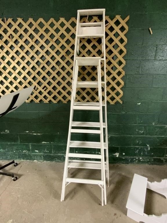 2 wooden white ladders as pictured