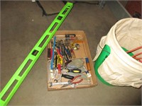 Various tools, drop light 4' level & more