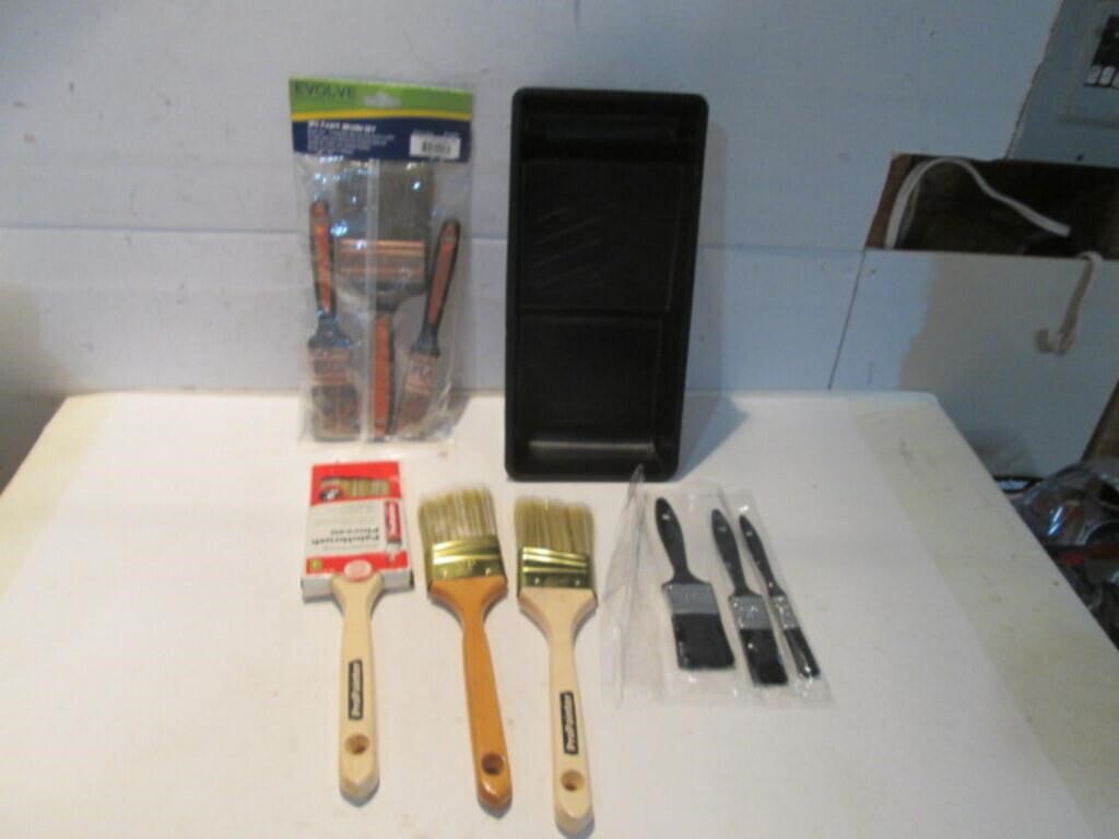 LOT PAINT BRUSHES, SMALL TRAY