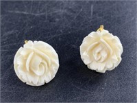 A Beautiful pair of old bone floral earrings