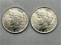 (2) 1923 $1 Peace Silver Dollar AU/UNC+