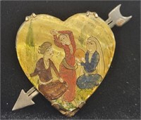 VTG Painted Shell Dancing Women Brooch - Note