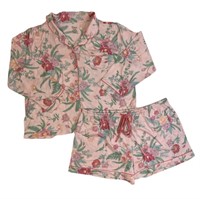 Long Sleeve With Shorts Pajamas (Pink Floral, L)